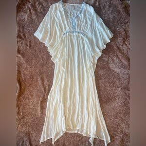 New Anthropologie Raviya white gauze Maxi kimono Dress Embroidery Medium large